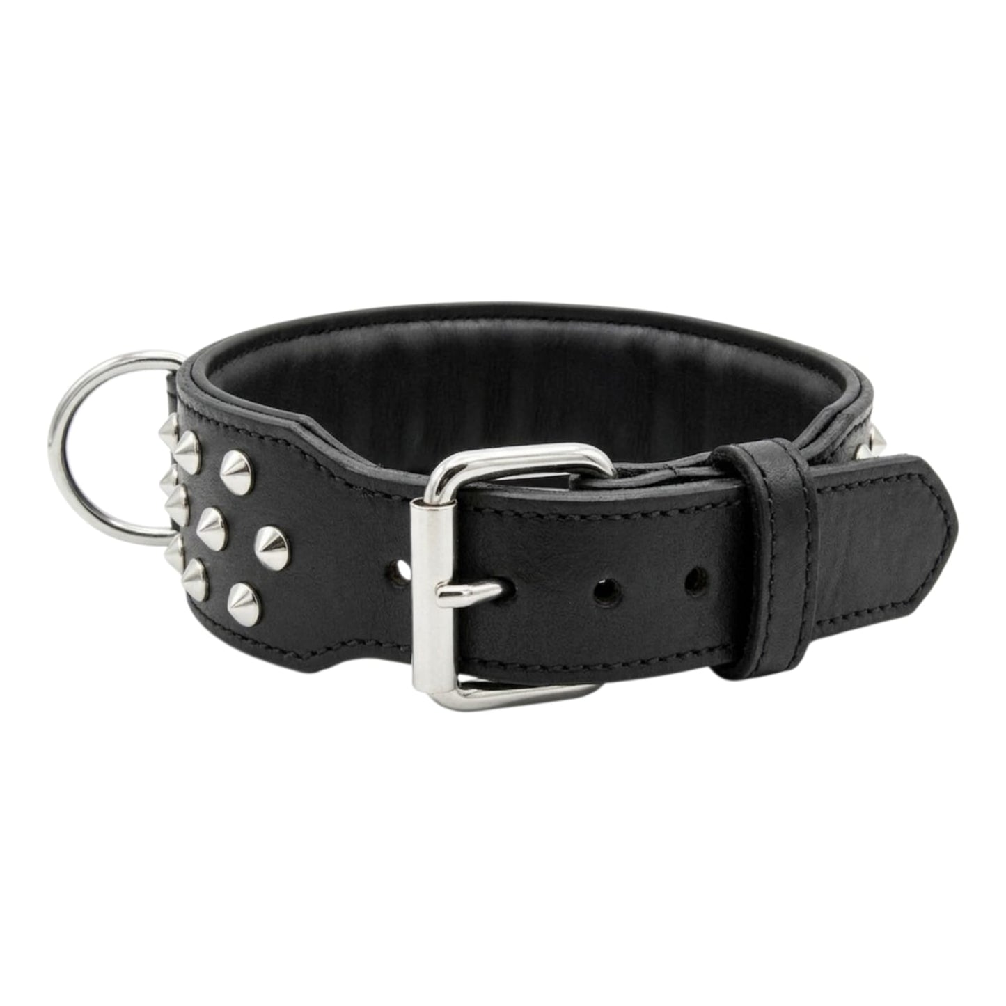 Black Leather Studded Dog Collar – 3 Inch Wide Padded Heavy Duty Collar for Large & Strong Dogs