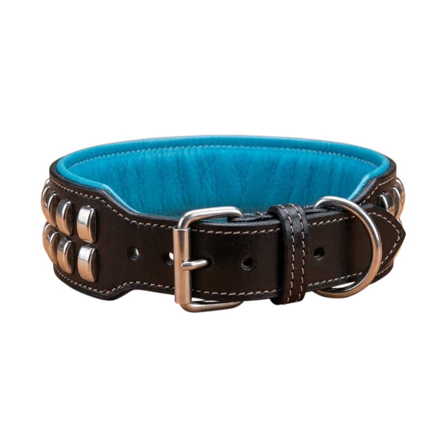Luxury Studded Leather Dog Collar – Wide Padded Heavy Duty Collar for Large & Strong Dogs