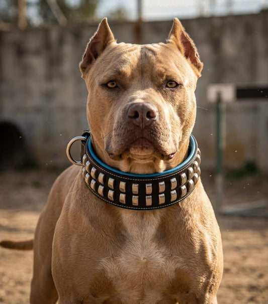Luxury Studded Leather Dog Collar – Wide Padded Heavy Duty Collar for Large & Strong Dogs