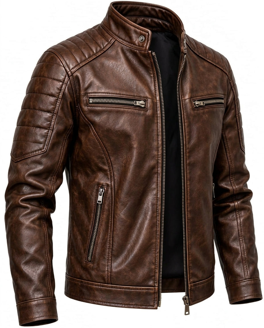Men's Premium Brown Quilted Moto Leather Jacket