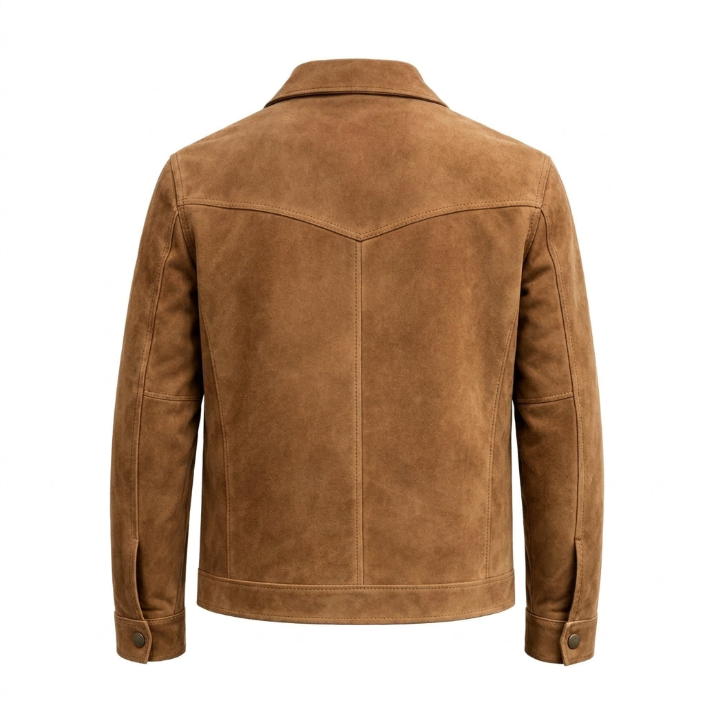 Men's Tan Suede Leather Jacket with Button Closure