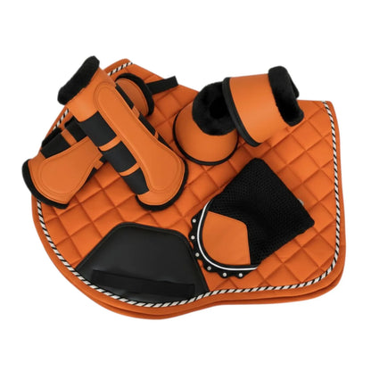 Equestrian Matching Tack Set – Saddle Pad, Brushing Boots, Bell Boots, Ear Bonnet