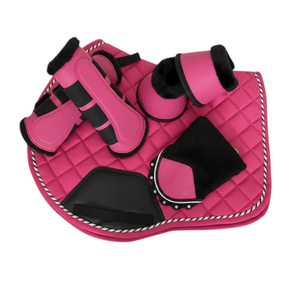 Equestrian Matching Tack Set – Saddle Pad, Brushing Boots, Bell Boots, Ear Bonnet