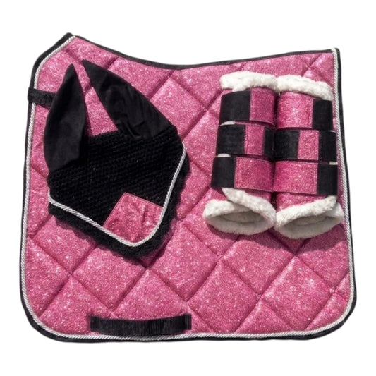 Glitter Saddle Pad Set with Matching Ear Bonnet & Brushing Boots