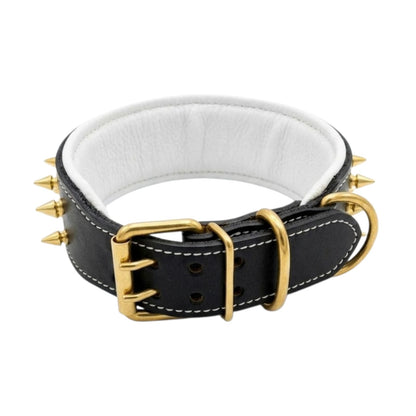 Black Leather Spiked Dog Collar – 3 Inch Wide Padded Heavy Duty Collar for Large & Strong Dogs