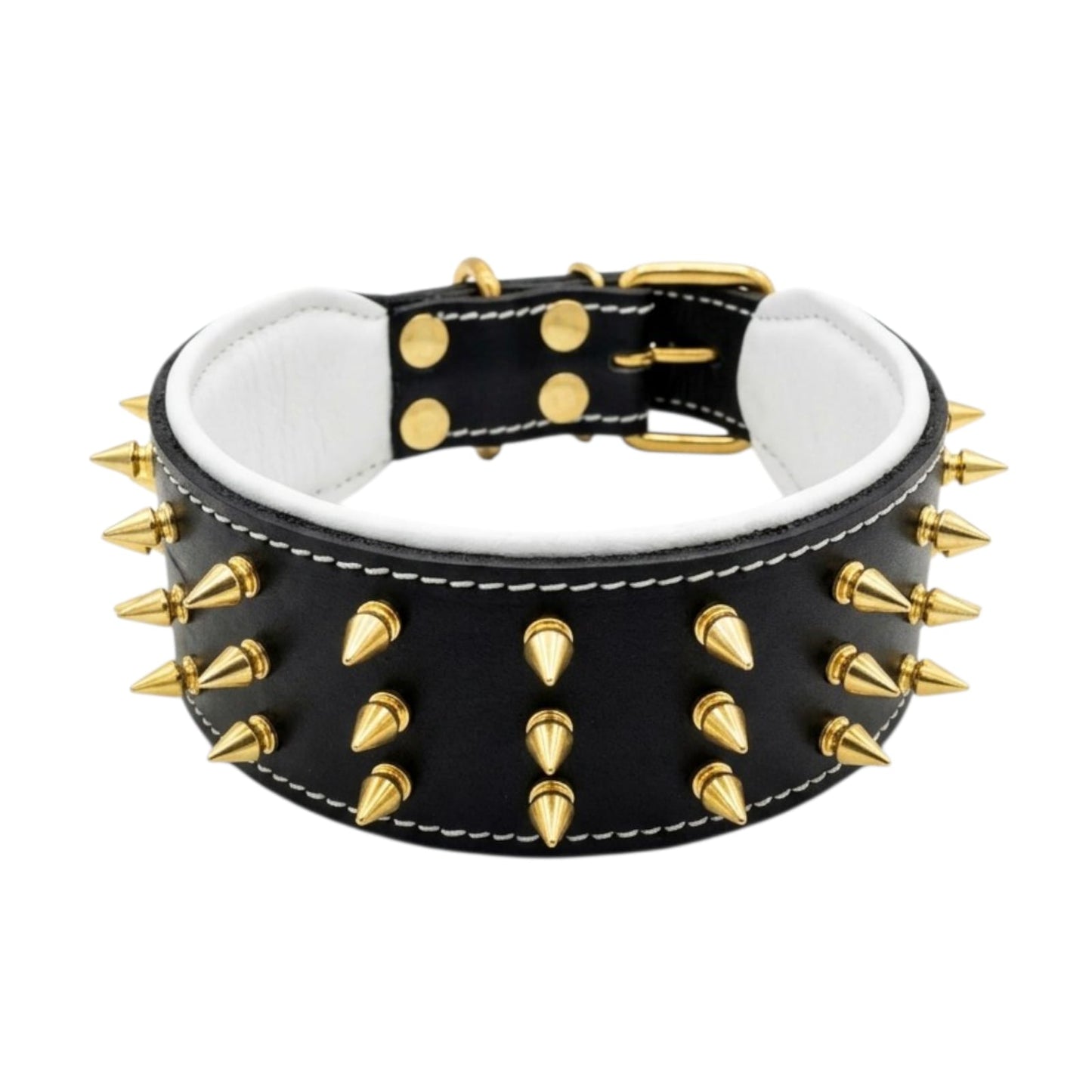 Black Leather Spiked Dog Collar – 3 Inch Wide Padded Heavy Duty Collar for Large & Strong Dogs