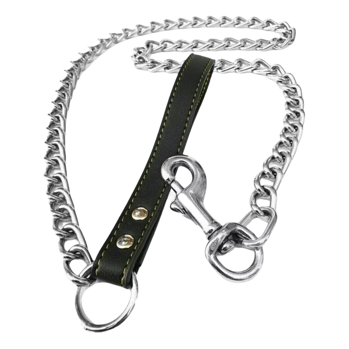 Chain Dog Leash with Leather Handle – Chew-Resistant & Durable