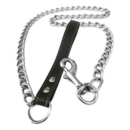 Chain Dog Leash with Leather Handle – Chew-Resistant & Durable