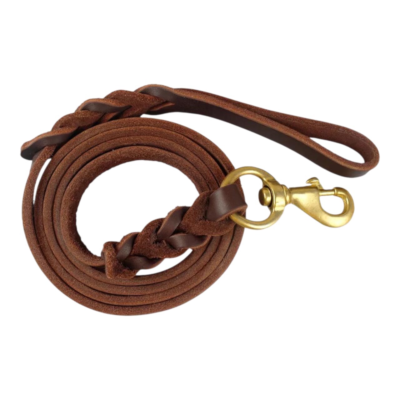 Braided Leather Dog Leash with Solid Brass Hook