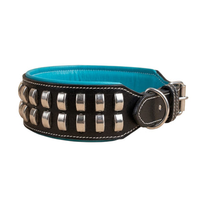 Luxury Studded Leather Dog Collar – Wide Padded Heavy Duty Collar for Large & Strong Dogs