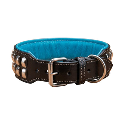 Luxury Studded Leather Dog Collar – Wide Padded Heavy Duty Collar for Large & Strong Dogs