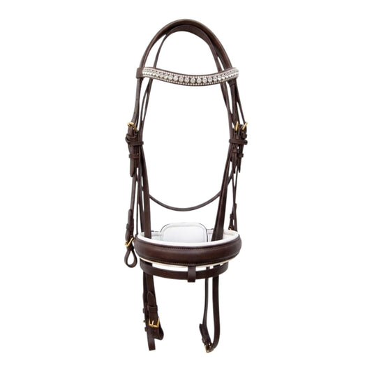 Brown Leather Horse Bridle with Crystal Browband & Padded Noseband