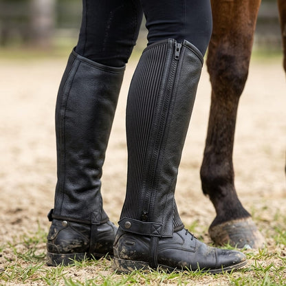 Leather Half Chaps – Horse Riding Chaps with Rear Zip