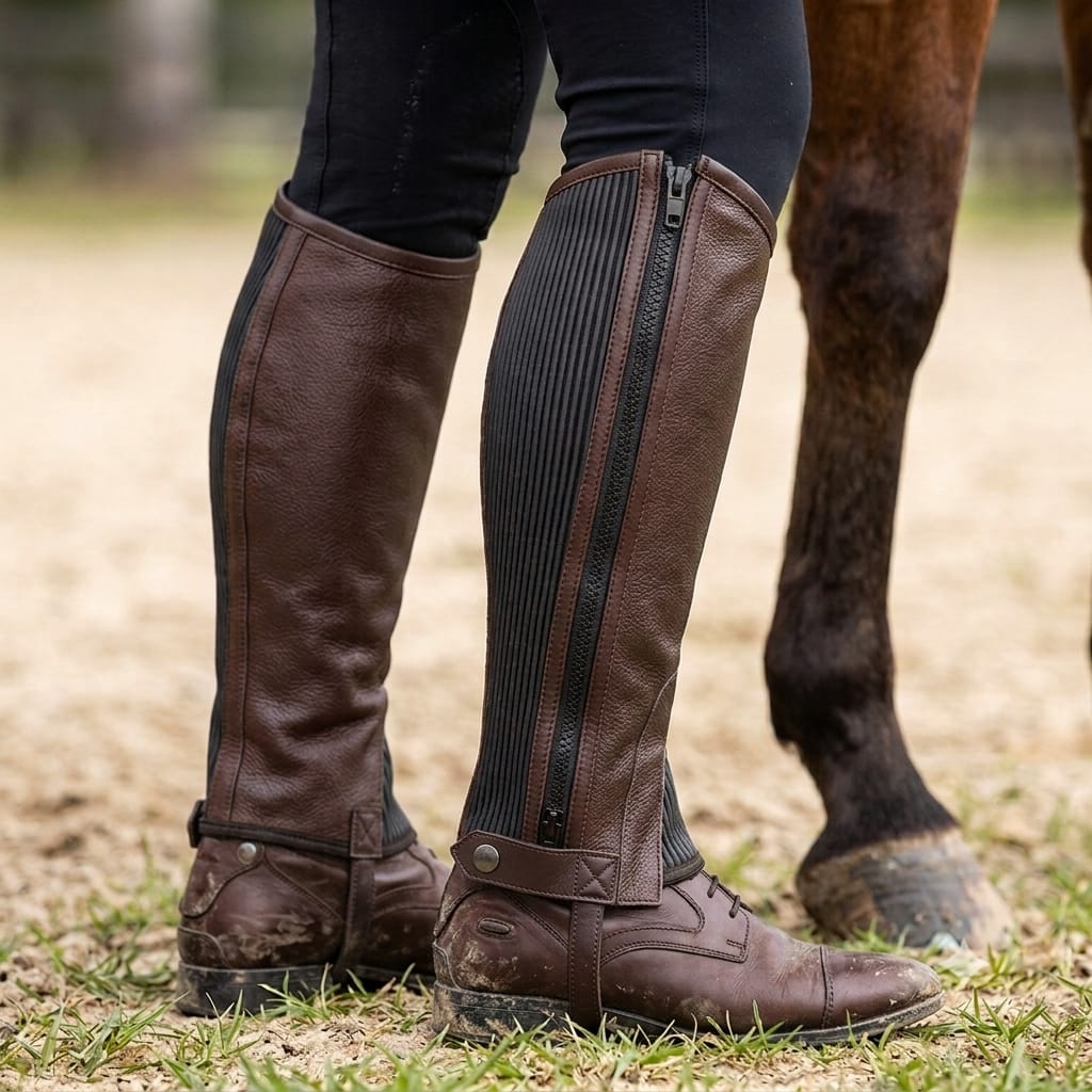 Leather Half Chaps – Horse Riding Chaps with Rear Zip