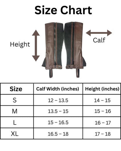 Leather Half Chaps – Horse Riding Chaps with Rear Zip