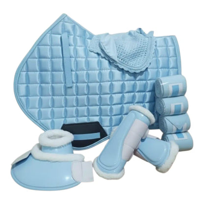 Matching Horse Tack Set – Quilted Saddle Pad, Brushing Boots, Bell Boots, Ear Bonnet & Bandages