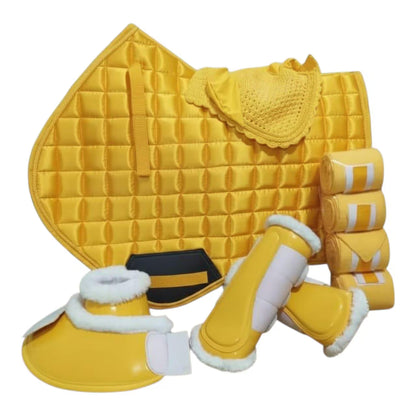 Matching Horse Tack Set – Quilted Saddle Pad, Brushing Boots, Bell Boots, Ear Bonnet & Bandages