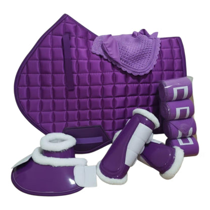 Matching Horse Tack Set – Quilted Saddle Pad, Brushing Boots, Bell Boots, Ear Bonnet & Bandages