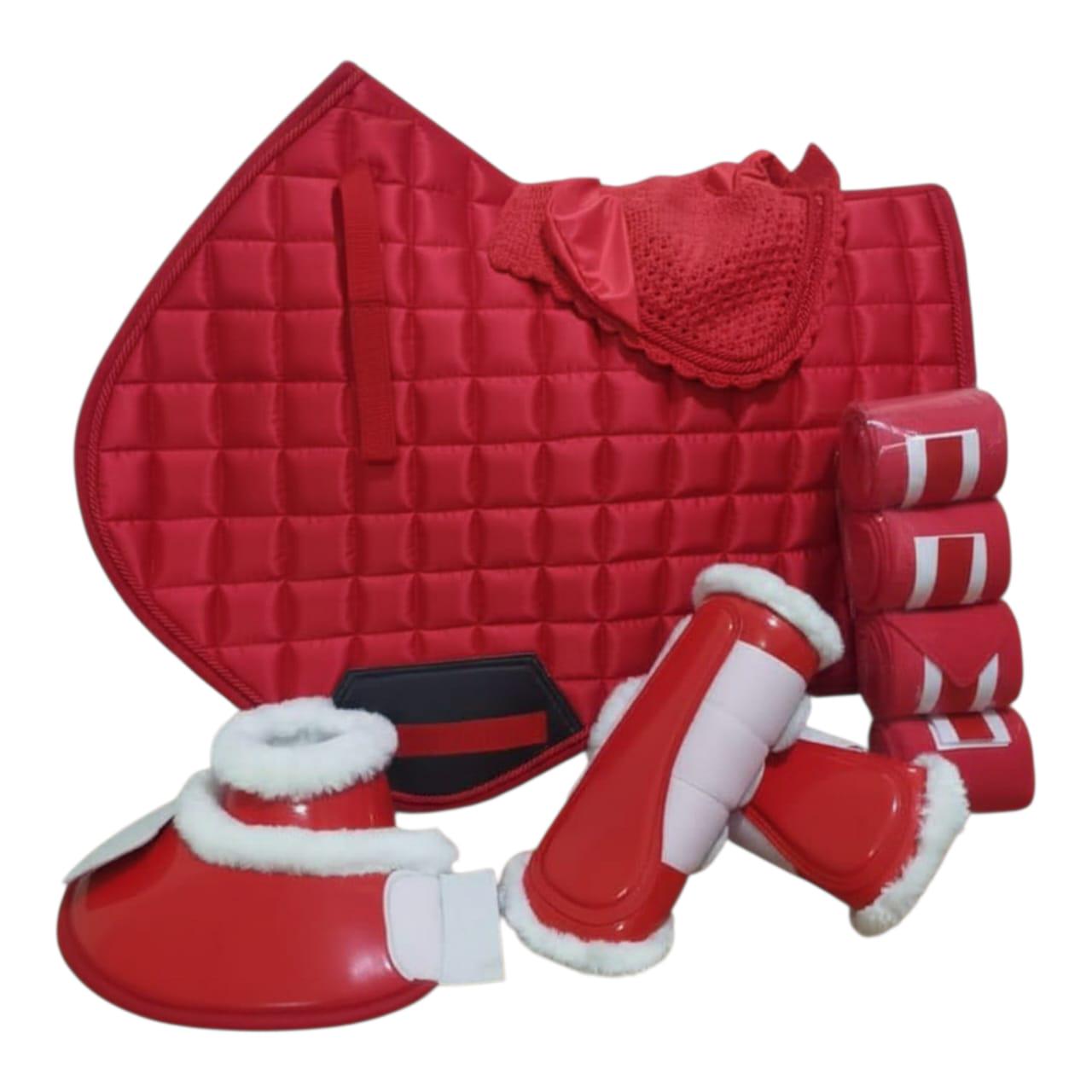 Matching Horse Tack Set – Quilted Saddle Pad, Brushing Boots, Bell Boots, Ear Bonnet & Bandages