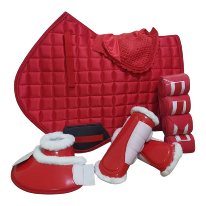 Matching Horse Tack Set – Quilted Saddle Pad, Brushing Boots, Bell Boots, Ear Bonnet & Bandages
