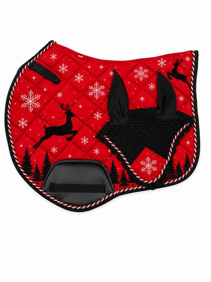 Christmas Horse Saddle Pad and Ear Bonnet Set – Festive Equestrian Gear