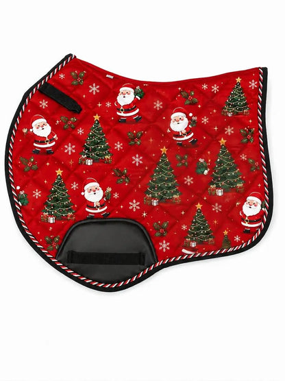 Santa Claus Christmas Horse Saddle Pad & Ear Bonnet Set – Holiday Equestrian Tack