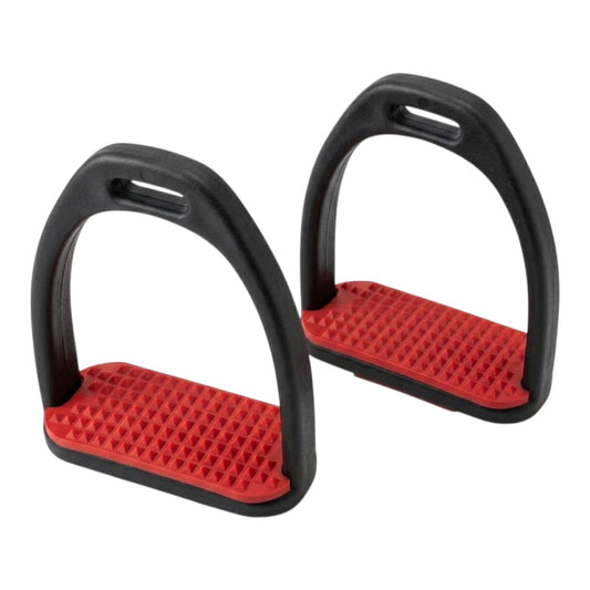 Black Polymer Horse Riding Stirrups with Red Anti-Slip Grip Pad – Set of 2 | Lightweight Equestrian Stirrup Irons