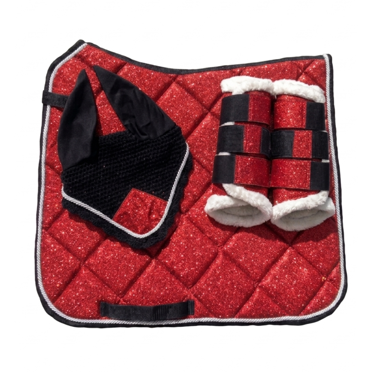 Glitter Saddle Pad Set with Matching Ear Bonnet & Brushing Boots