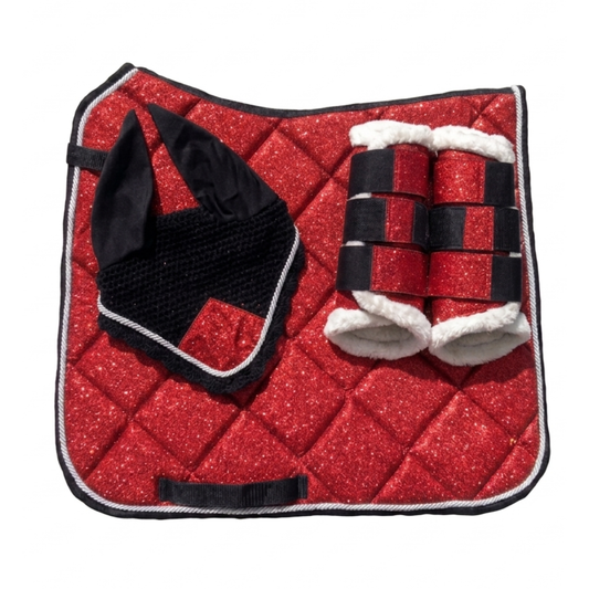 Glitter Saddle Pad Set with Matching Ear Bonnet & Brushing Boots