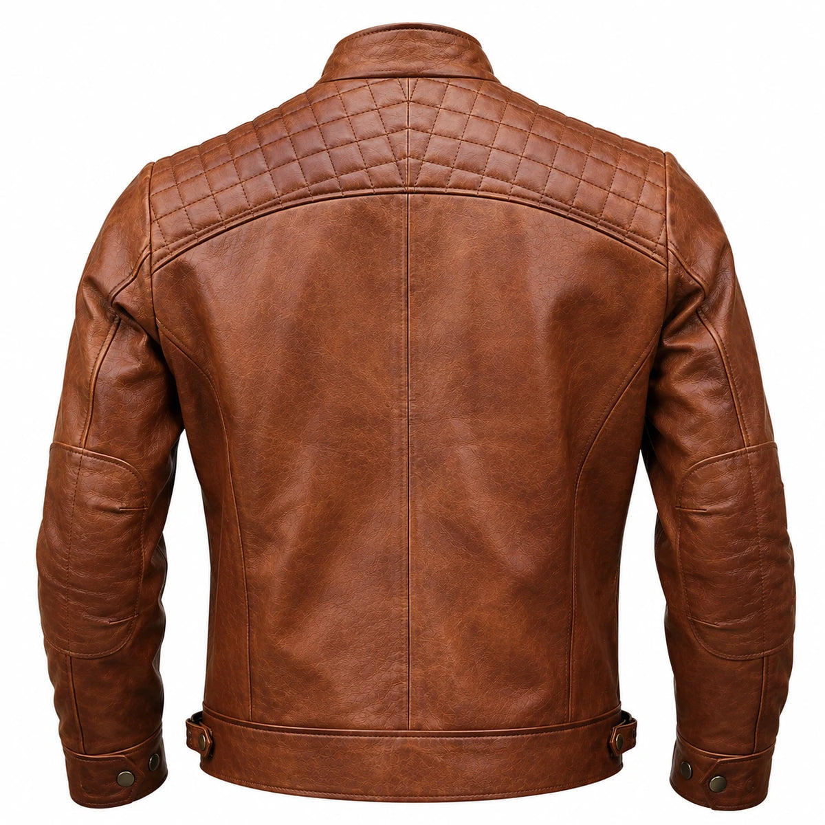 Men's Brown Leather Jacket with Quilted Shoulders