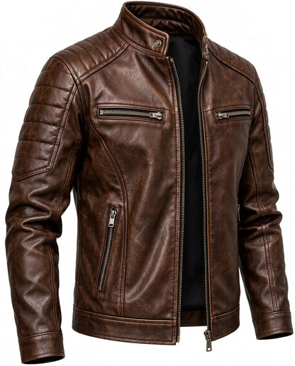 Men's Premium Brown Quilted Moto Leather Jacket