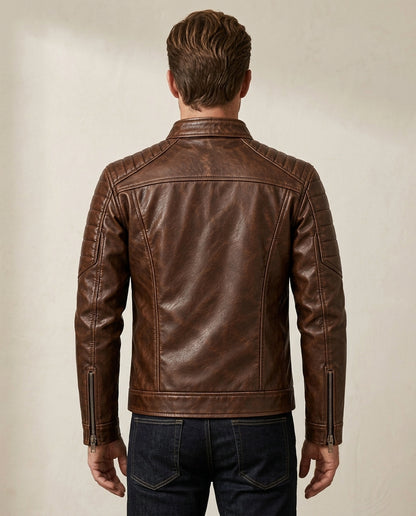 Men's Premium Brown Quilted Moto Leather Jacket