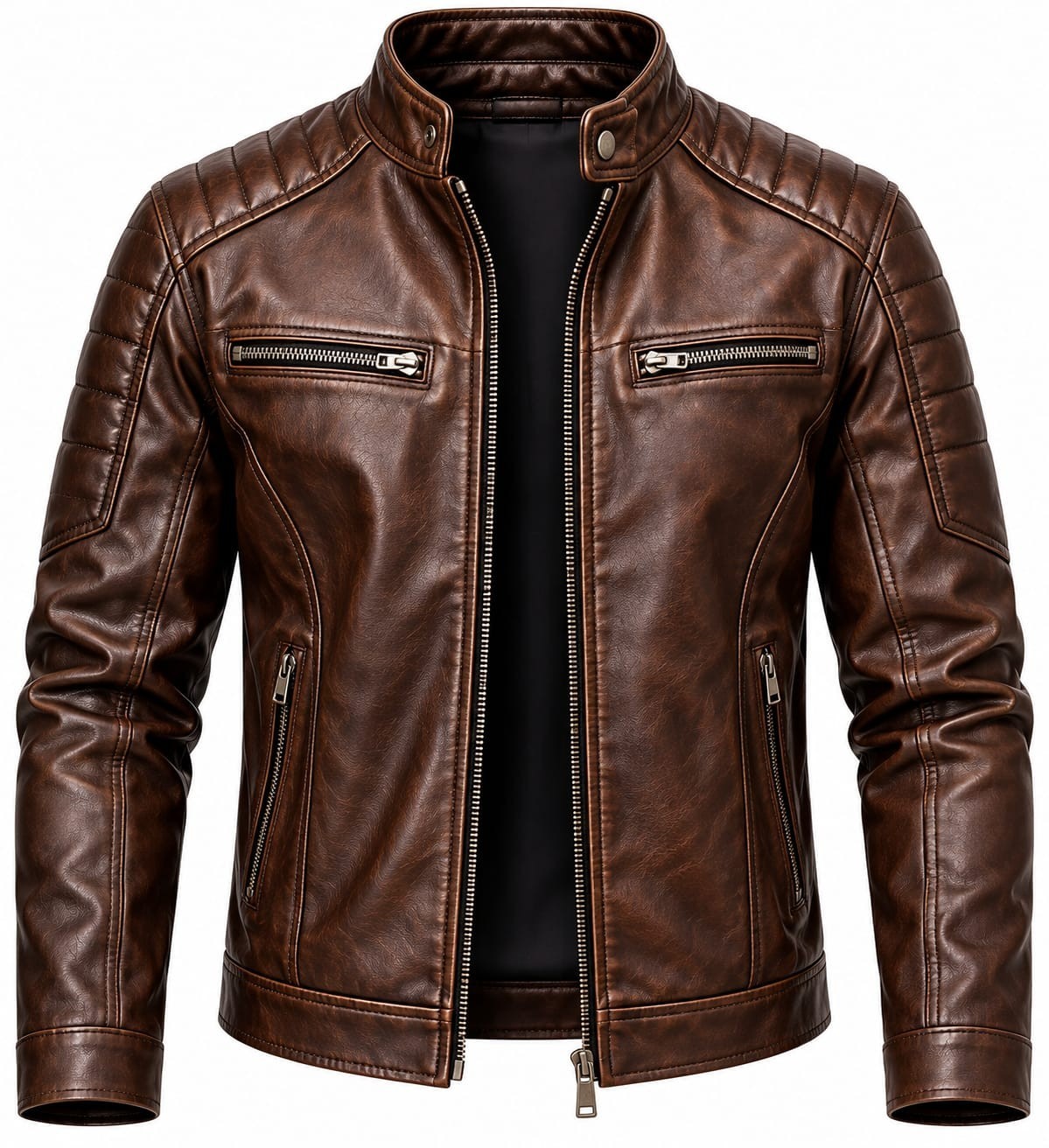 Men's Premium Brown Quilted Moto Leather Jacket