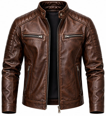 Men's Premium Brown Quilted Moto Leather Jacket