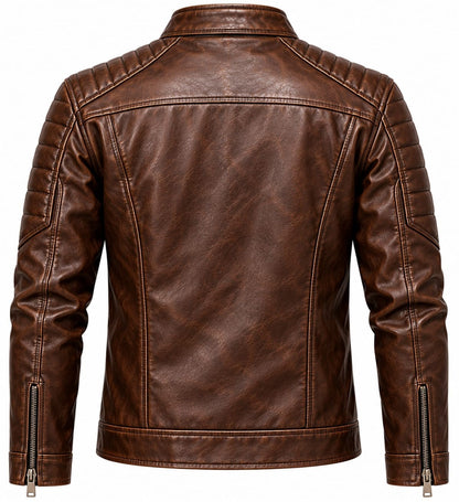 Men's Premium Brown Quilted Moto Leather Jacket