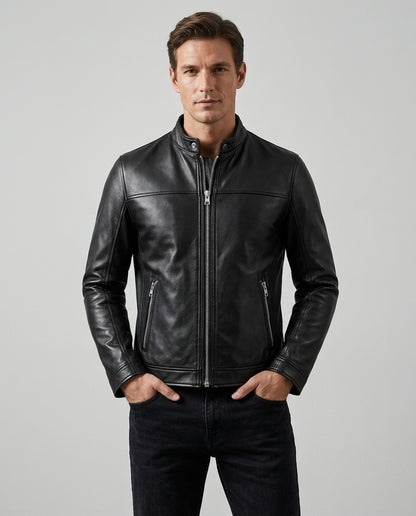 Men's Premium Black Leather Café Racer Jacket