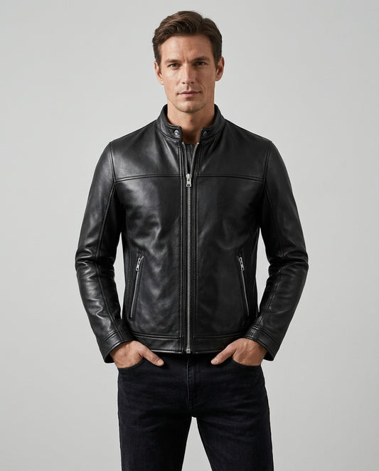 Men's Premium Black Leather Café Racer Jacket