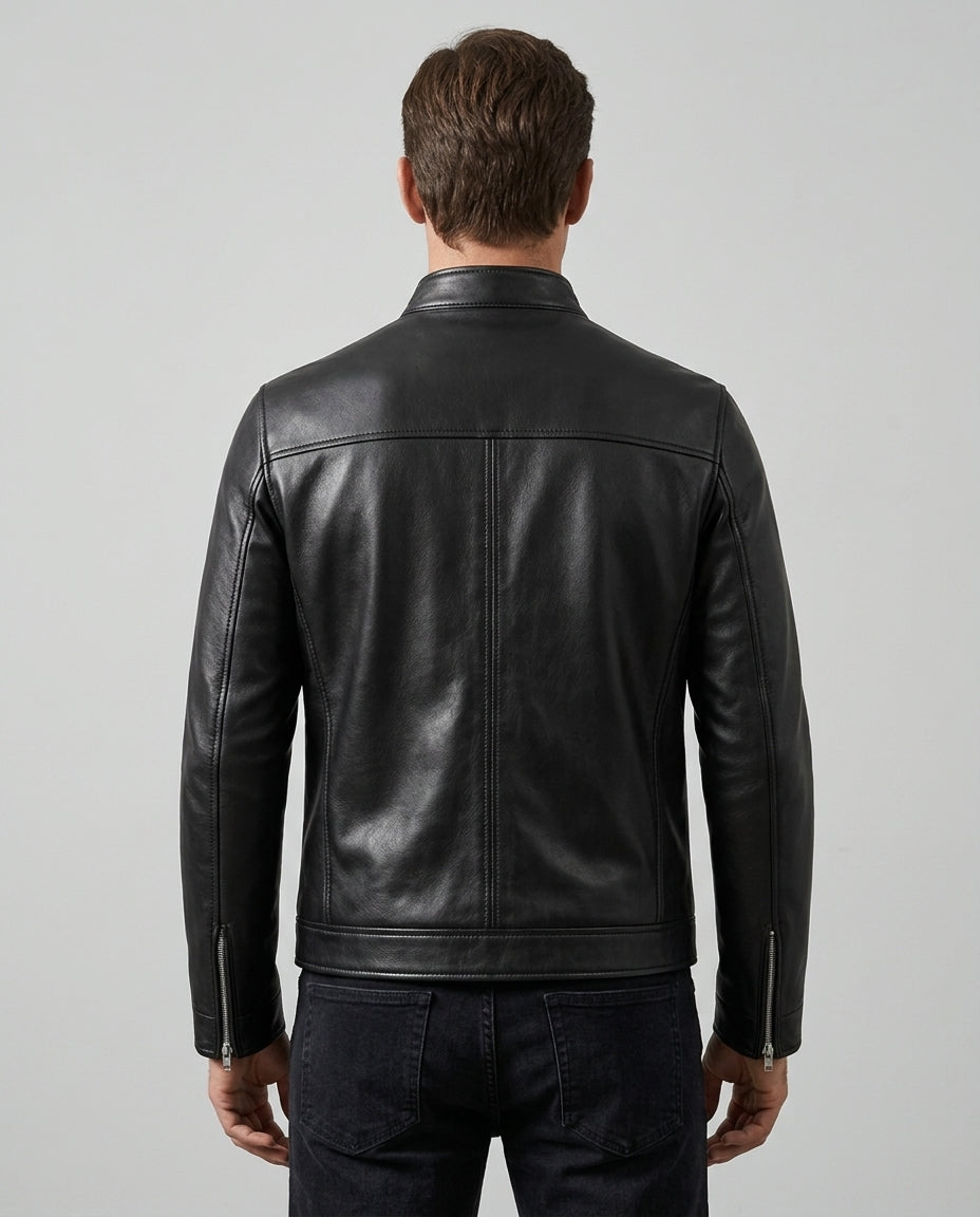 Men's Premium Black Leather Café Racer Jacket