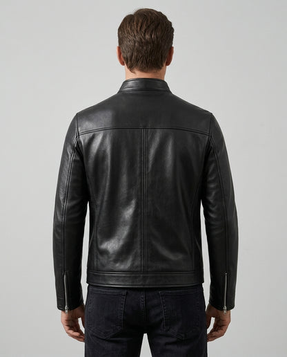 Men's Premium Black Leather Café Racer Jacket