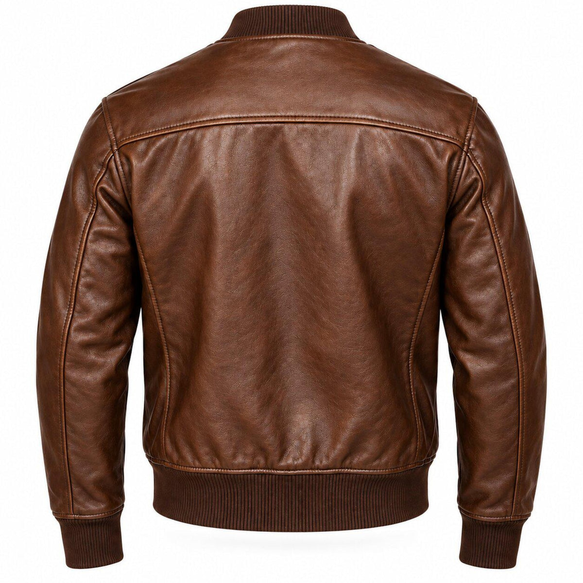 Men's Classic Leather Bomber Jacket with Ribbed Trim