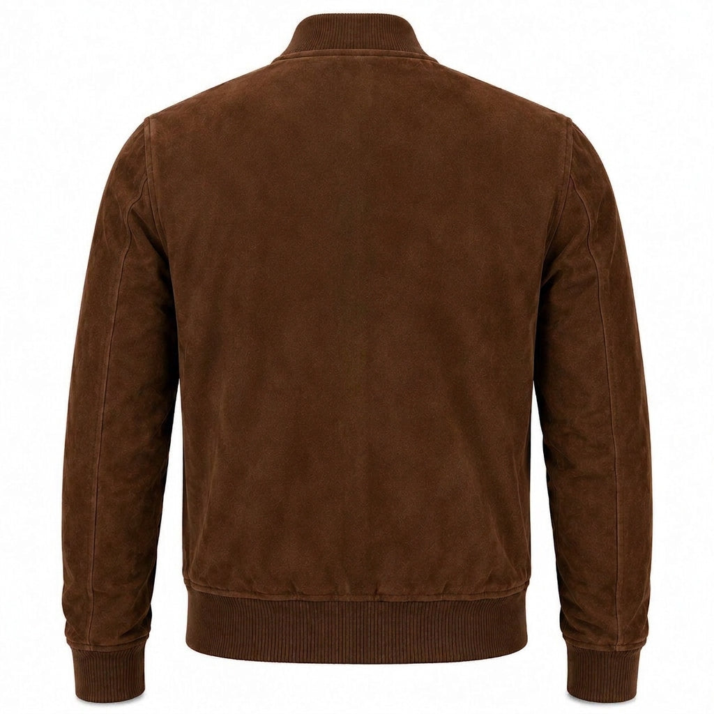 Men's  Suede Bomber Jacket with Ribbed Trim