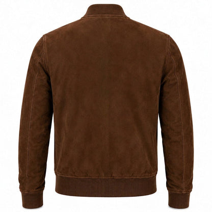 Men's  Suede Bomber Jacket with Ribbed Trim