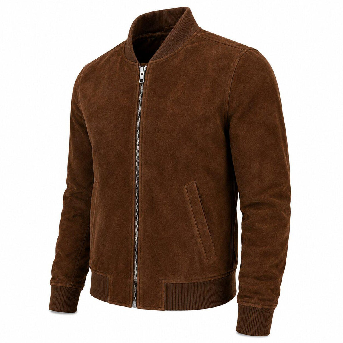Men's  Suede Bomber Jacket with Ribbed Trim