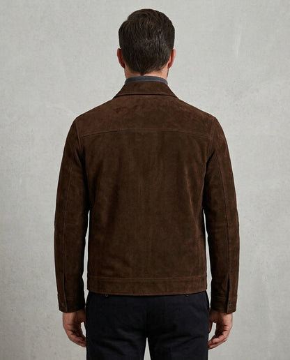 Men's Brown Suede Leather Bomber Jacket Zipper